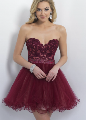 Strapless Sweetheart Neck Beaded Lace Tulle Short Homecoming Dress